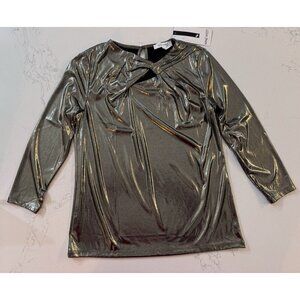 NWT Nine West Metallic Dressy Top Women’s XS Gold Silver Bronze New Long Sleeve